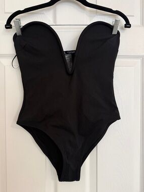 Zara Black Strapless V-Plunge One-Piece Swimsuit